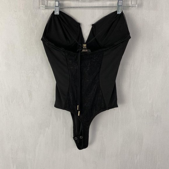 AFRM Black Alie Halter Neck Lace Thong Bodysuit - Picture 3 of 4